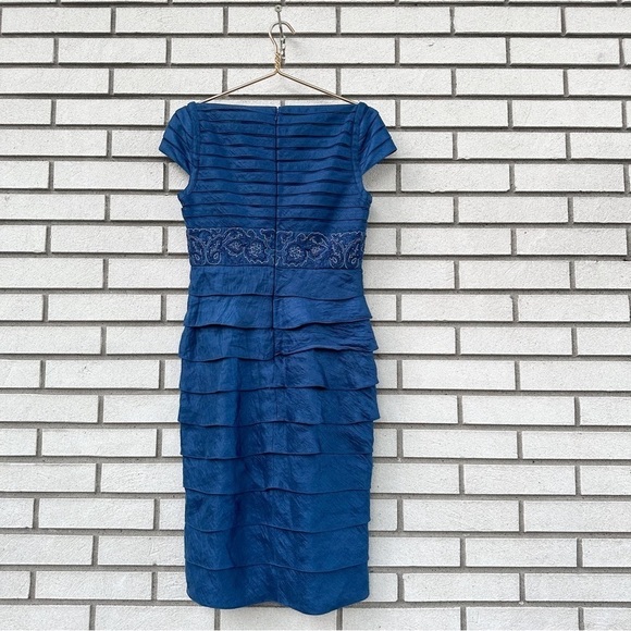 ADRIANNA PAPELL Occasions Blue Embroidered Tiered Dress Cocktail - Picture 8 of 10